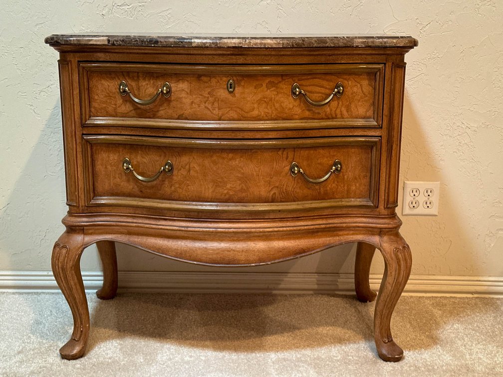 Thomasville Two-Drawer Bombe Chest with Marble Top