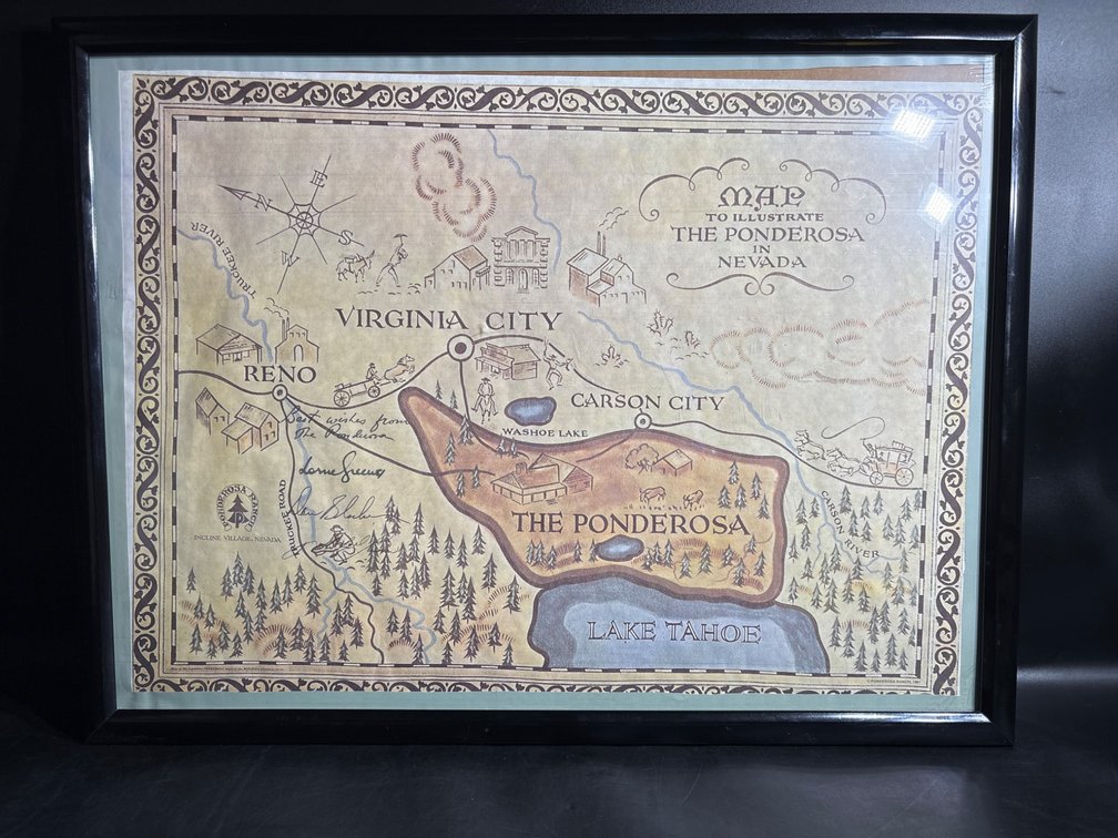 Framed Map of The Ponderosa Ranch, Nevada From TV Series