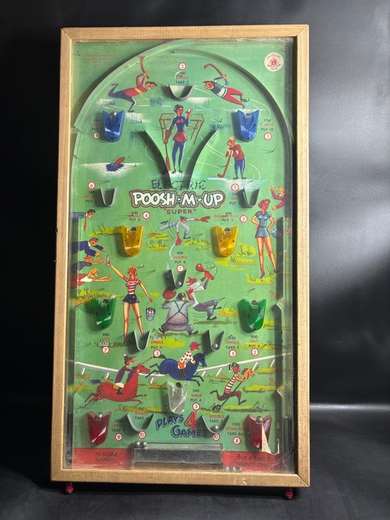 Poosh-M-Up Super 4-in-1 Pinball Game Board with Wood Frame