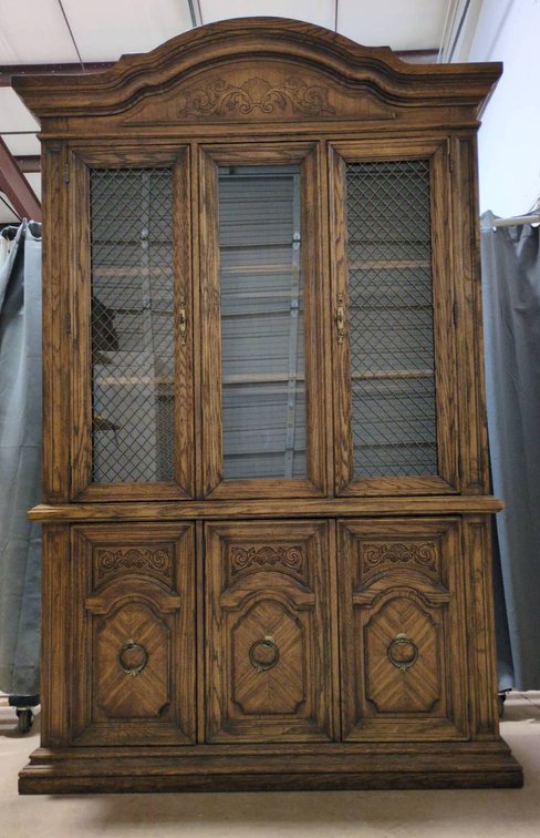 Large Wooden Hutch Cabinet with Wire Mesh Door Accents