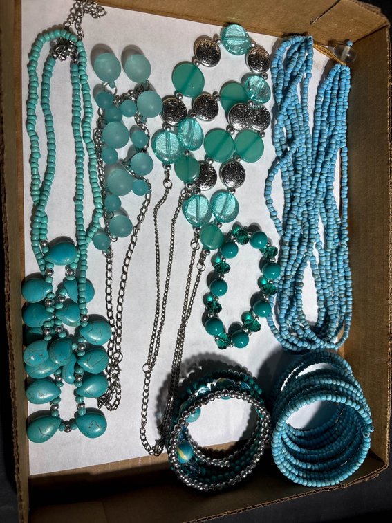 Turquoise-Blue Beaded and Metal Jewelry Pieces