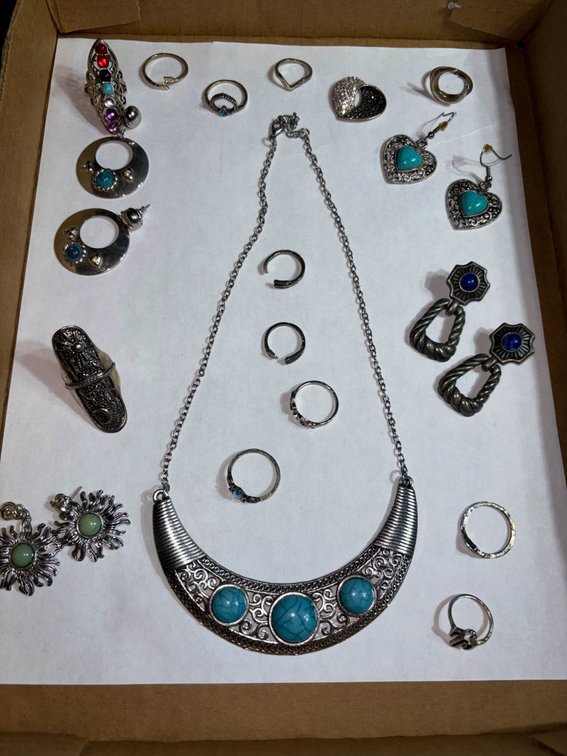 Silver-Tone Jewelry Collection with Turquoise-colored Accents