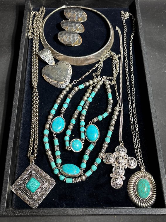 Silver-toned and Turquoise- colored Jewelry Pieces