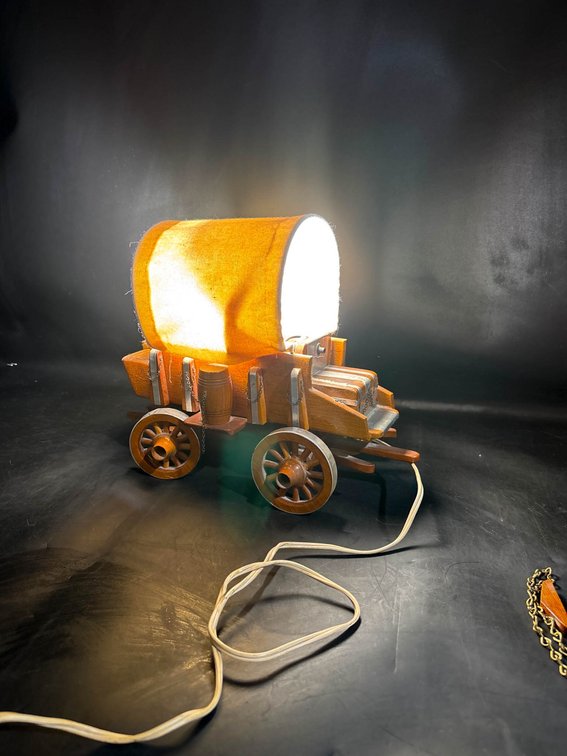 Covered Wagon Table Lamp with Wooden Base and Canvas Cover