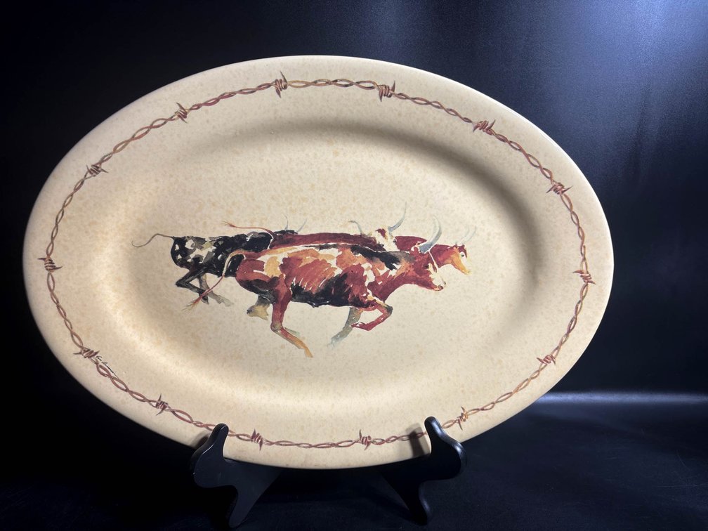 Oval Platter by True West Rodeo Ranch, Featuring Cattle Design