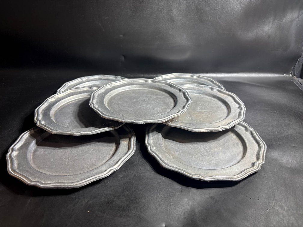 Seven Storer AAA Pewter Plates, Made in the USA