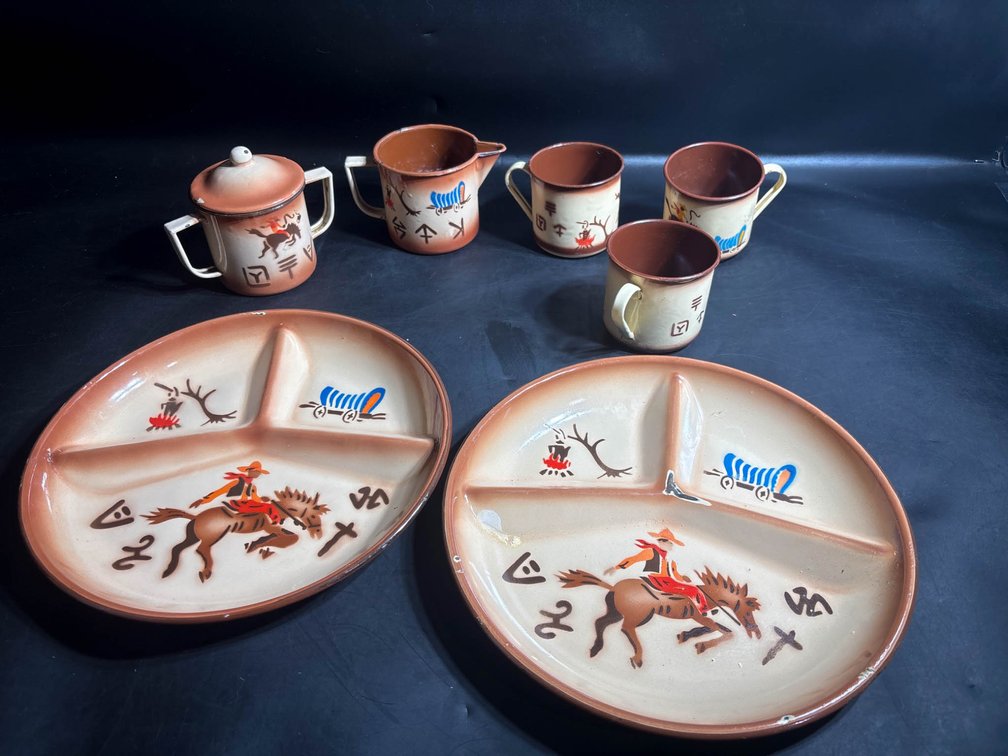 Hand-Painted Ceramic Dinnerware Set Featuring Western Themes