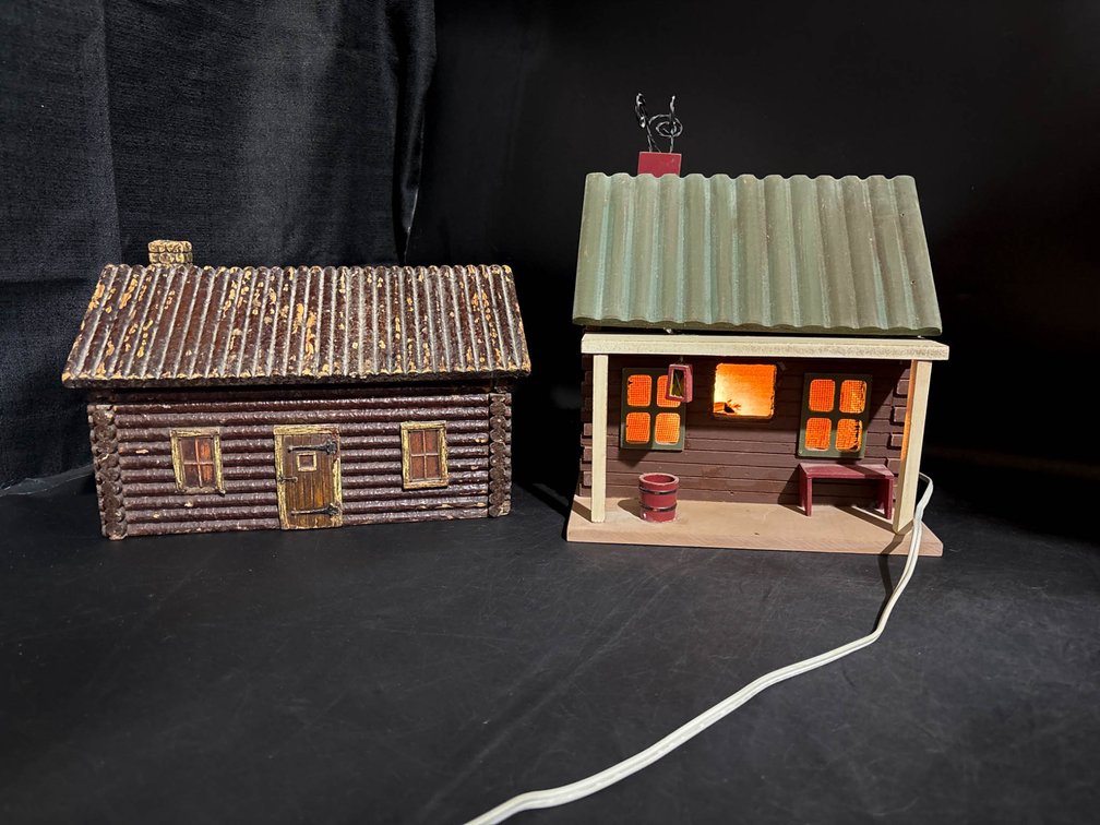 Two Wooden Cabin Decor Pieces, Including Lighted and Openable Designs
