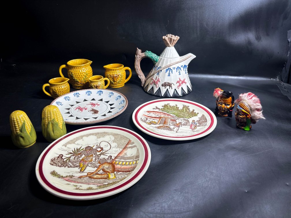 Ceramic Tableware and Decorative Pieces Including Jugs, Plates, and Figurines