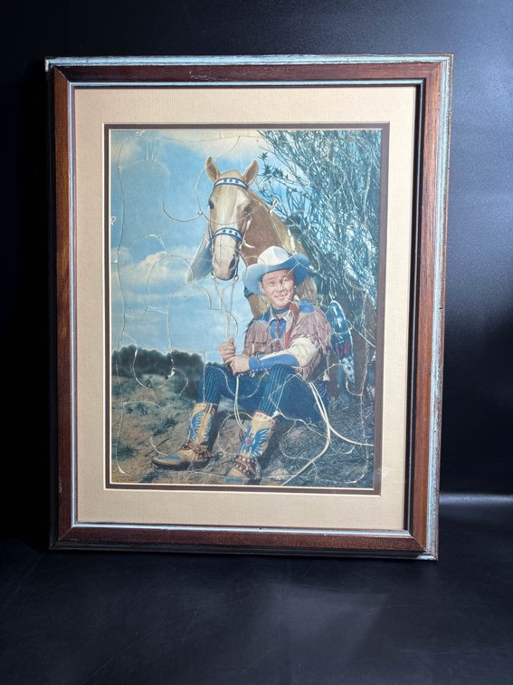 Framed Cowboy and Horse Puzzle Featuring Rustic Frame