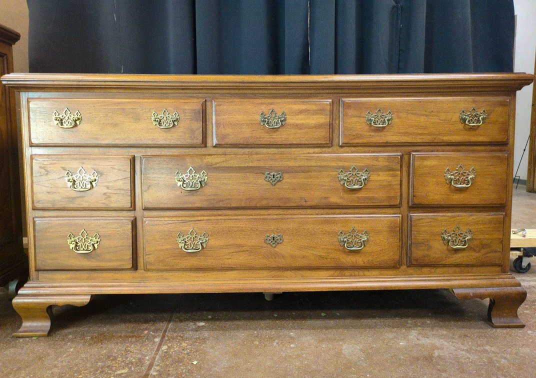 Thomasville Wooden Dresser with Nine Drawers and Brass Hardware