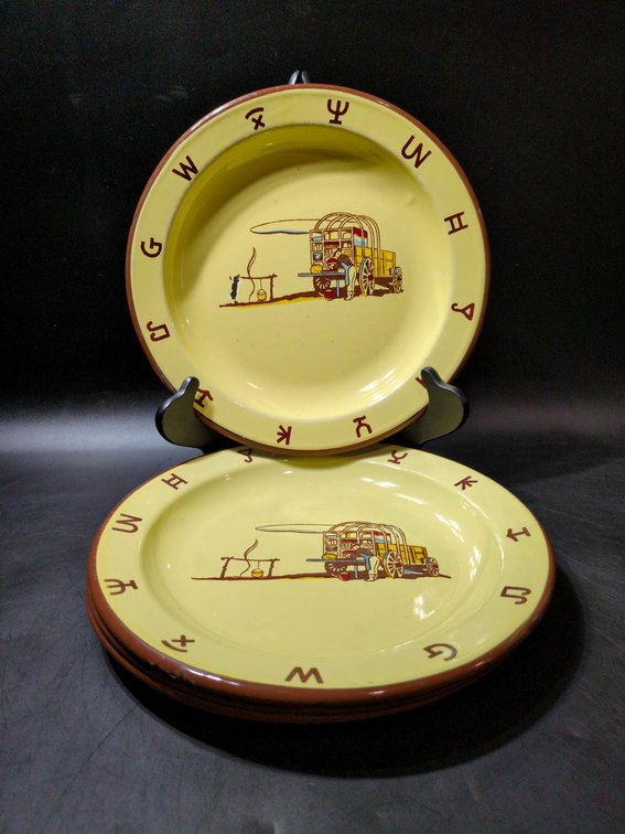 Monterrey Western Ware Enamel Dinner Plates with Cowboy and Ranch Graphics