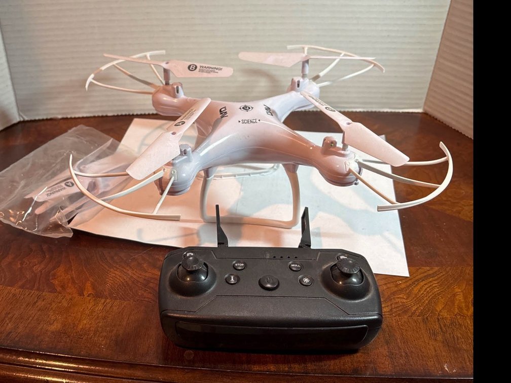 White UAV Drone with Remote Control and Spare Parts