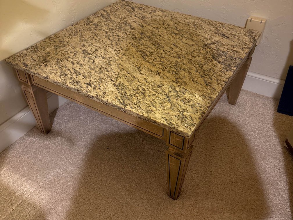 Square Side Table with Granite Top and Wooden Base