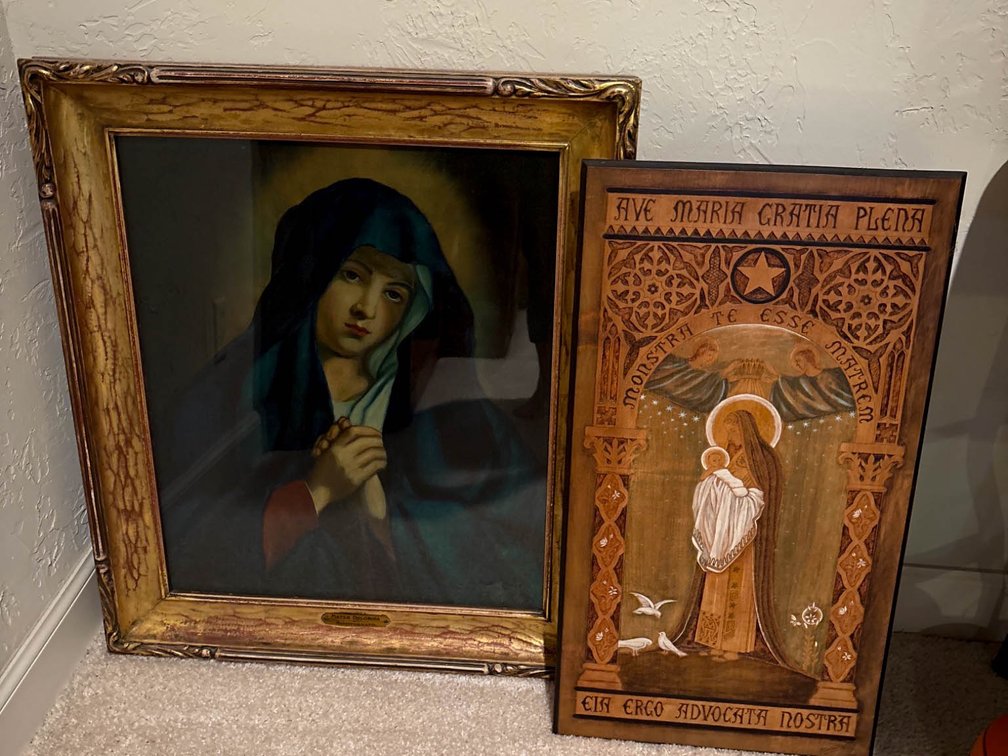 Framed Religious Artworks Featuring Madonna and Ave Maria Gratia Plena Motif
