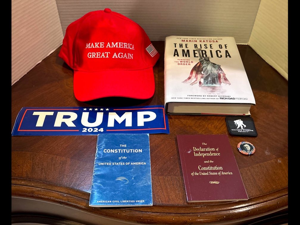 Political Memorabilia Collection: Trump Hat, Books, and Accessories