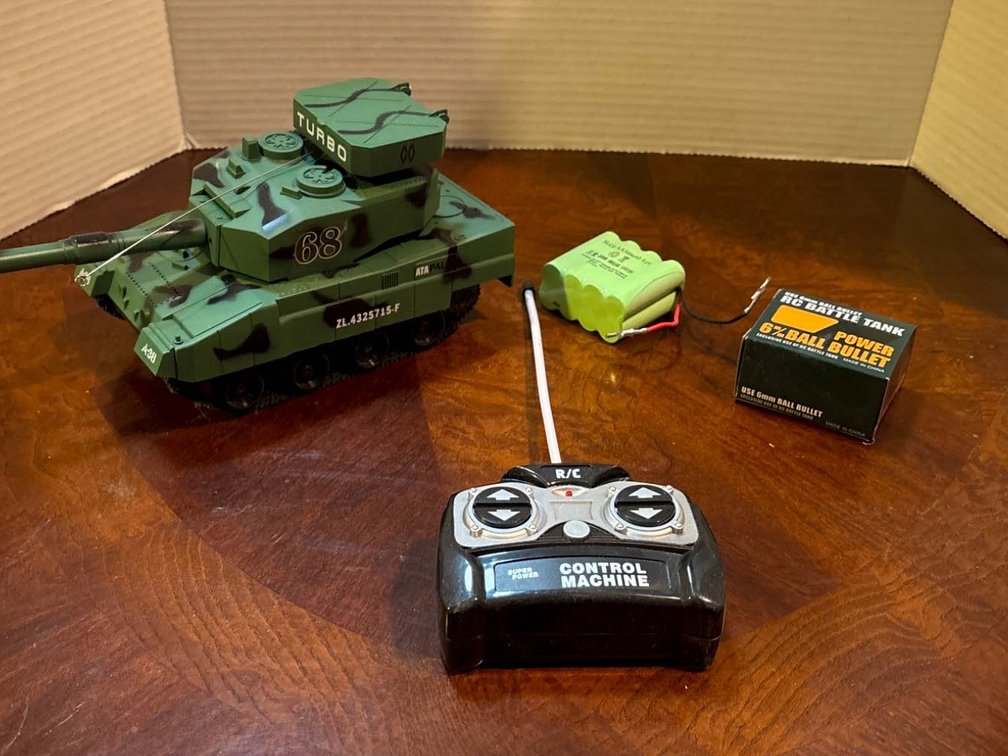 Remote-Controlled Toy Tank with Controller and Accessories