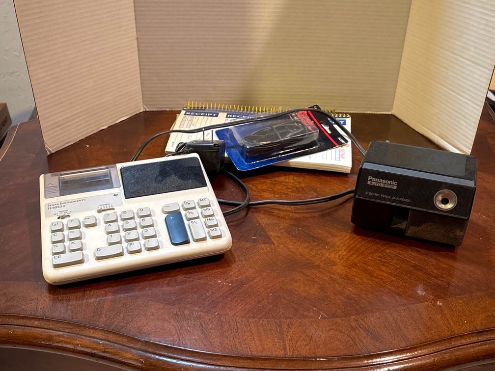 Panasonic Pencil Sharpener, Office Calculator, and Office Supplies Lot