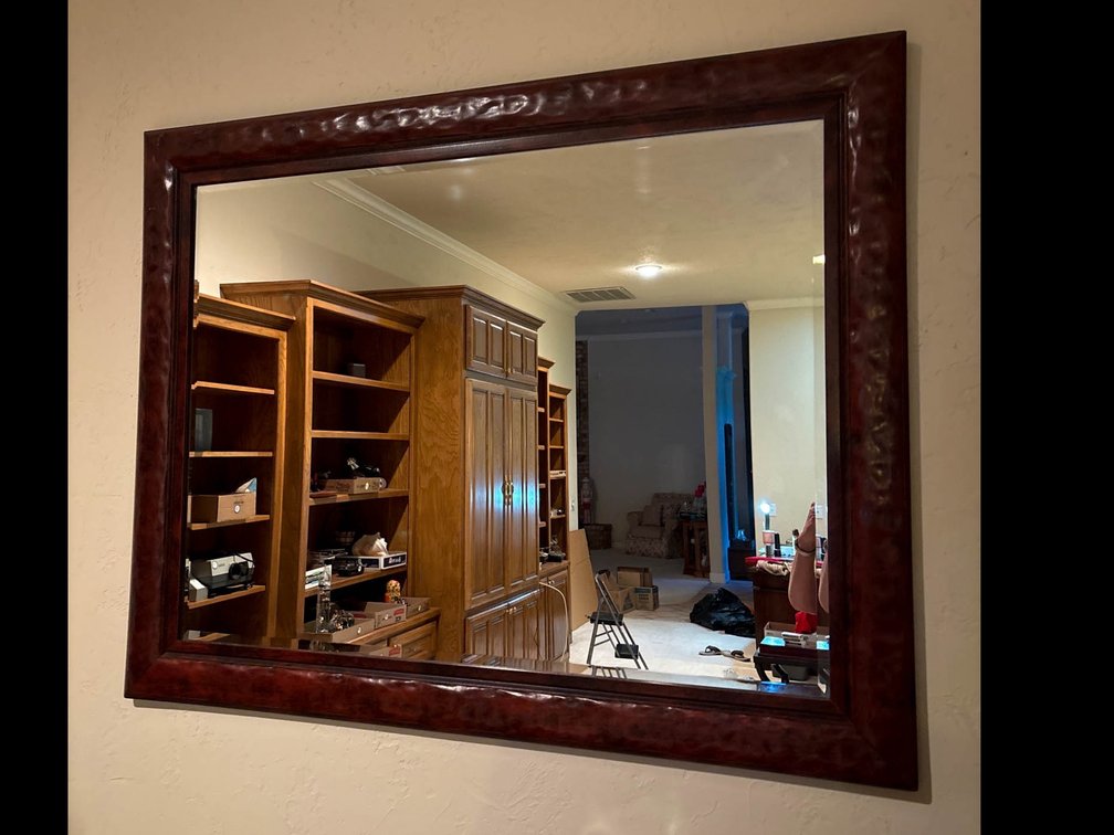Wall Mirror With Wooden Frame and Deep Reddish Finish