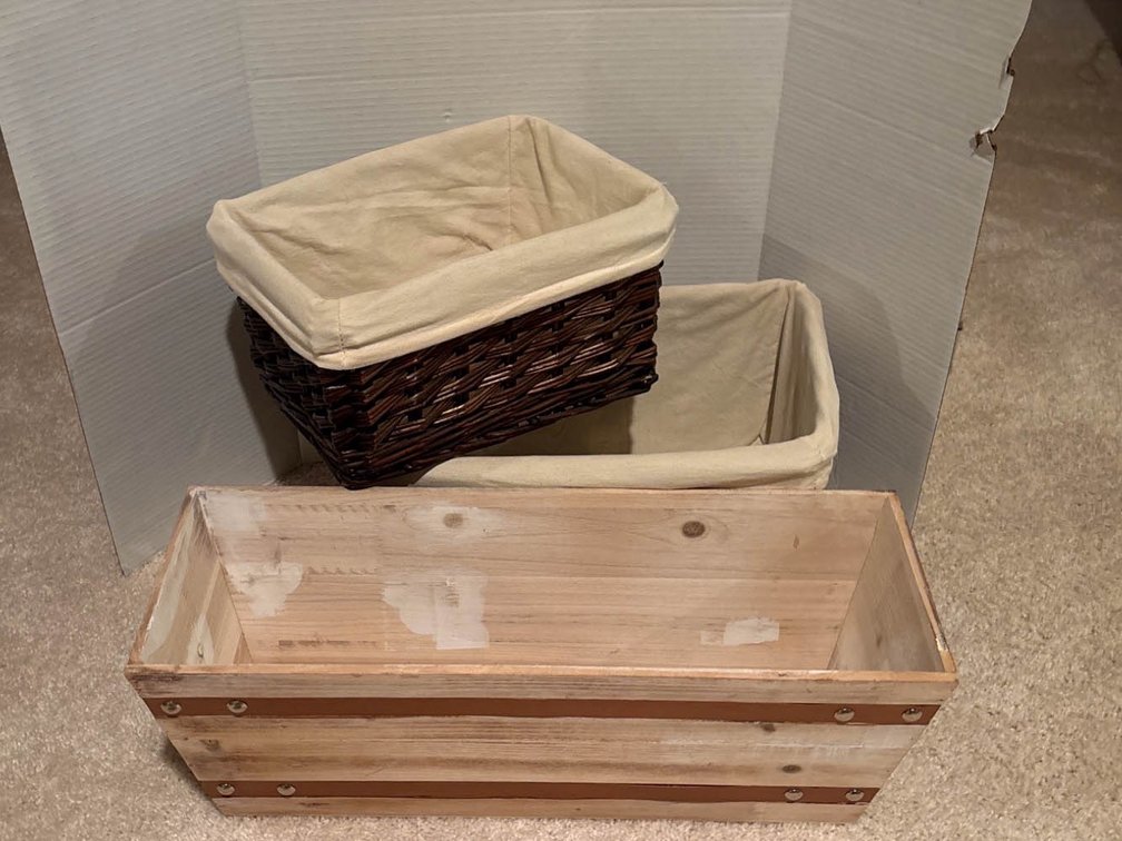 Wicker and Wooden Storage Baskets with Liners
