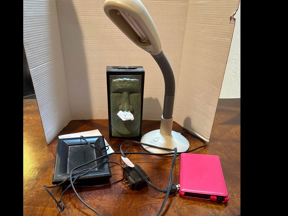 Desk Accessories Lot with Lamp, Tissue Holder, and Charging Station