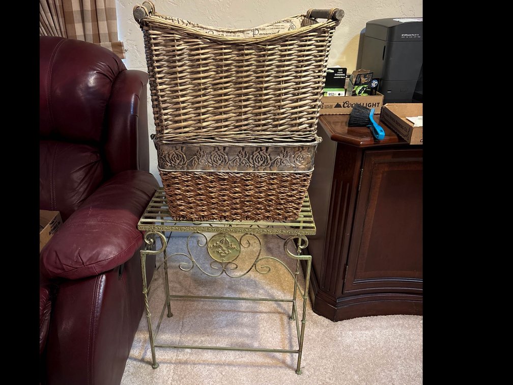 Two Wicker Baskets with Metal Stand