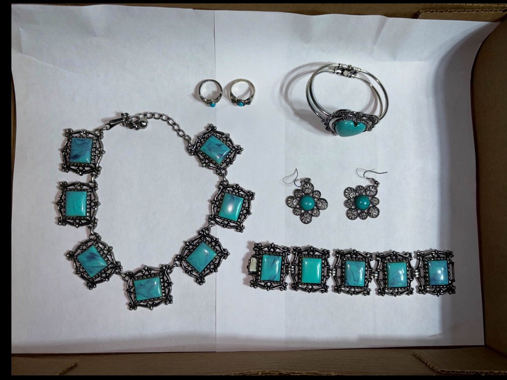 Silver-Tone Jewelry with Turquoise-Colored Stones