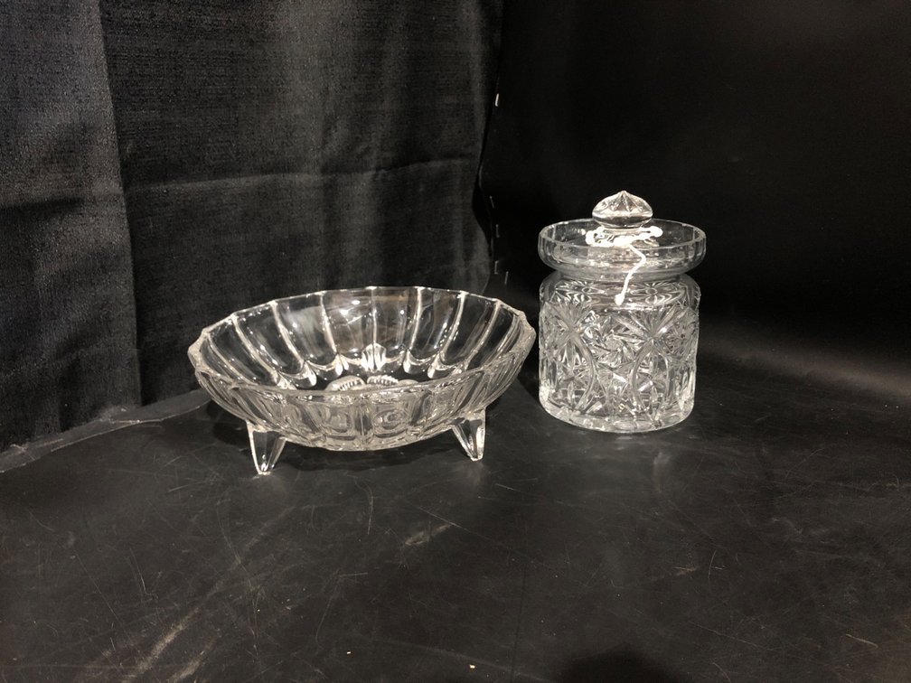 Crystal Candy Dish and Lidded Jar Set