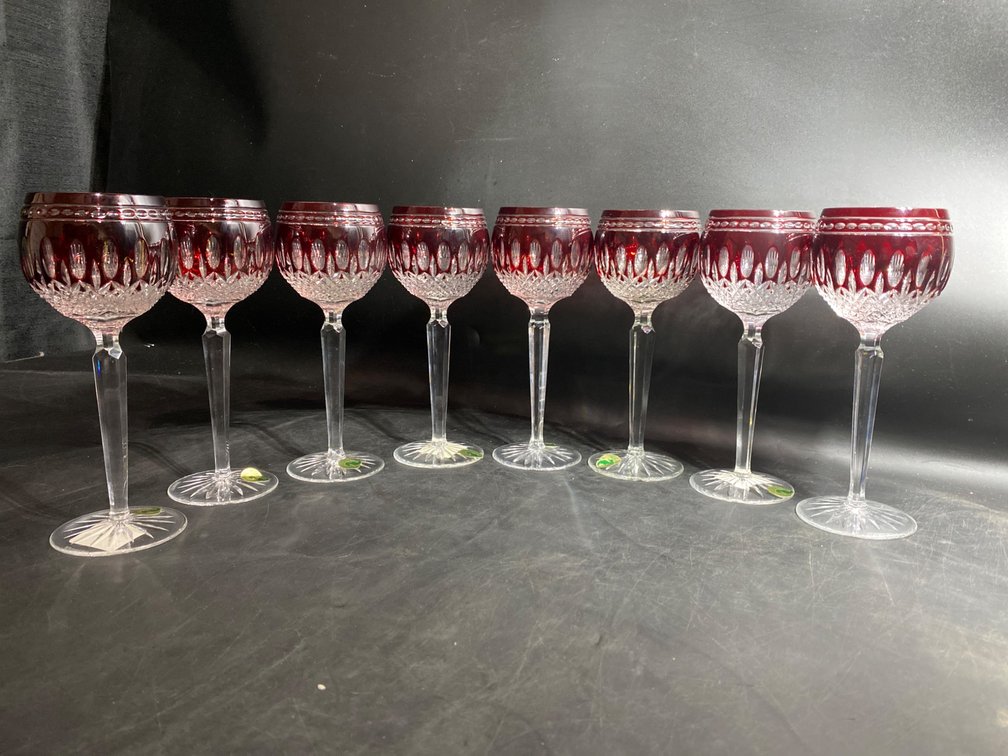 8 Waterford Clarendon Ruby Hock Wine Glasses, Made in Hungary