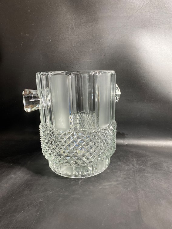 Cut Glass Ice Bucket with Faceted Handles