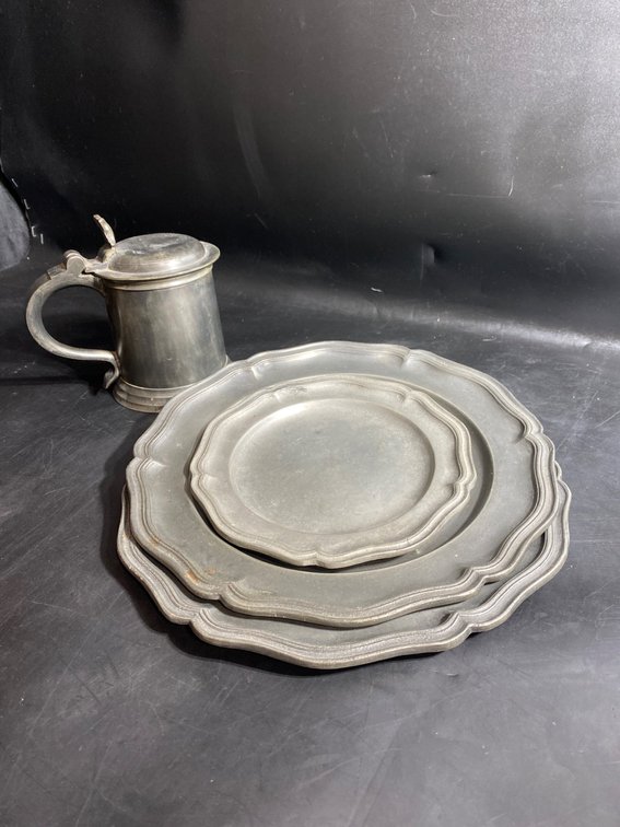 Pewter Plates with Tankard
