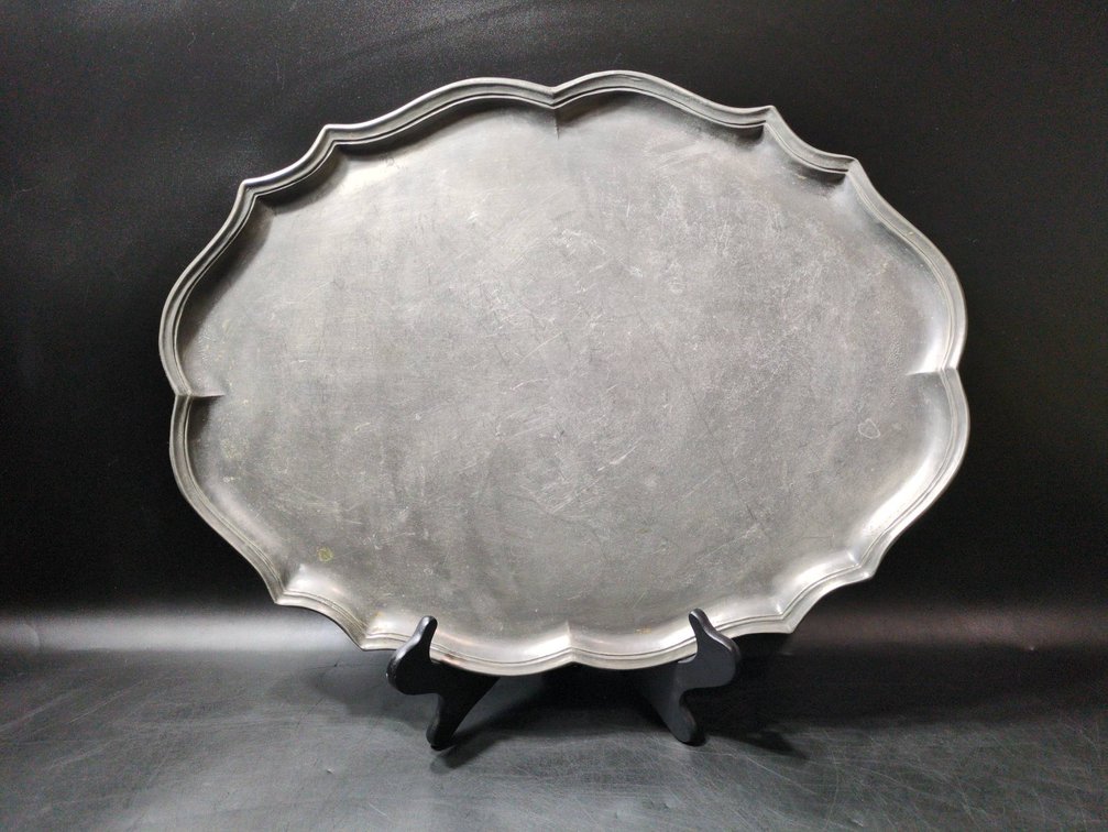 Oval Scalloped Pewter Serving Tray