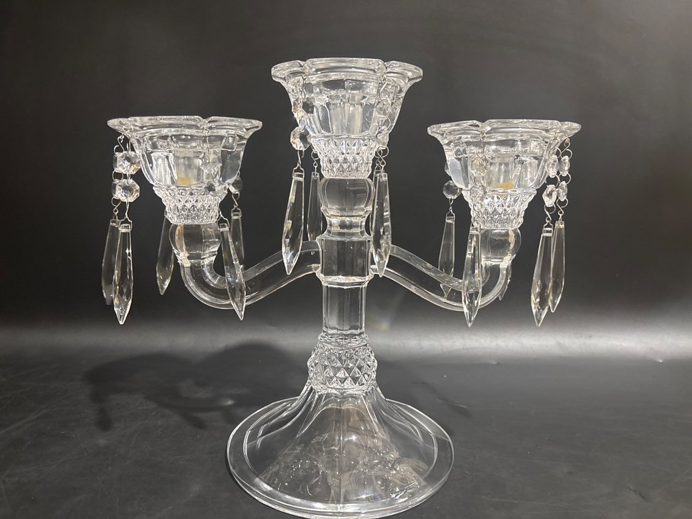 Crystal Three-Arm Candelabra with Hanging Prisms