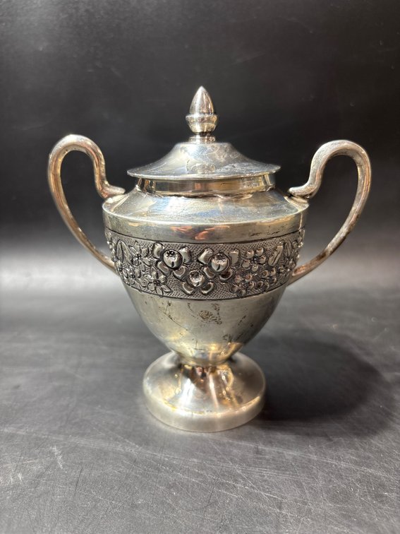 M. Axel Sterling Silver Lidded Sugar Bowl with Floral Detail