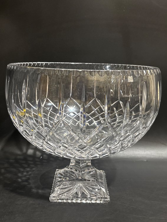 Cut Glass Lead Crystal Pedestal Bowl with Diamond Pattern