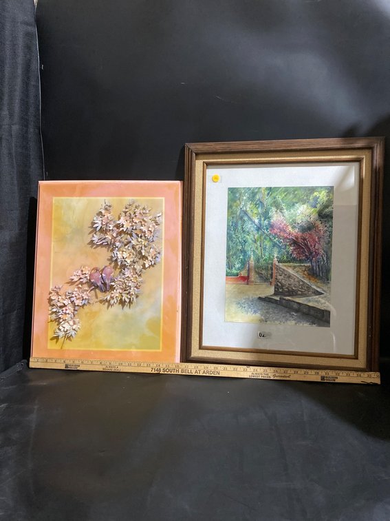 Framed Wall Art Including Floral Relief and Landscape Painting