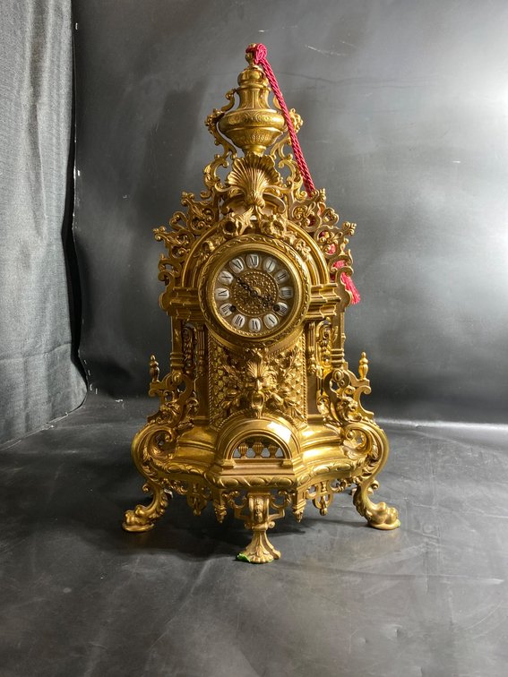 Ornate Gilt Brass Mantel Clock with Roman Numerals
