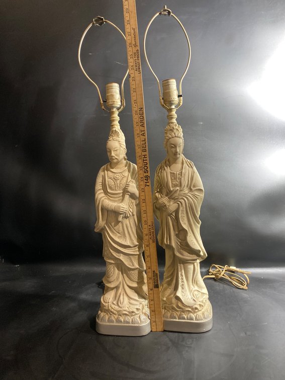30-Inch Tall Ceramic Table Lamps with Figurine Bases