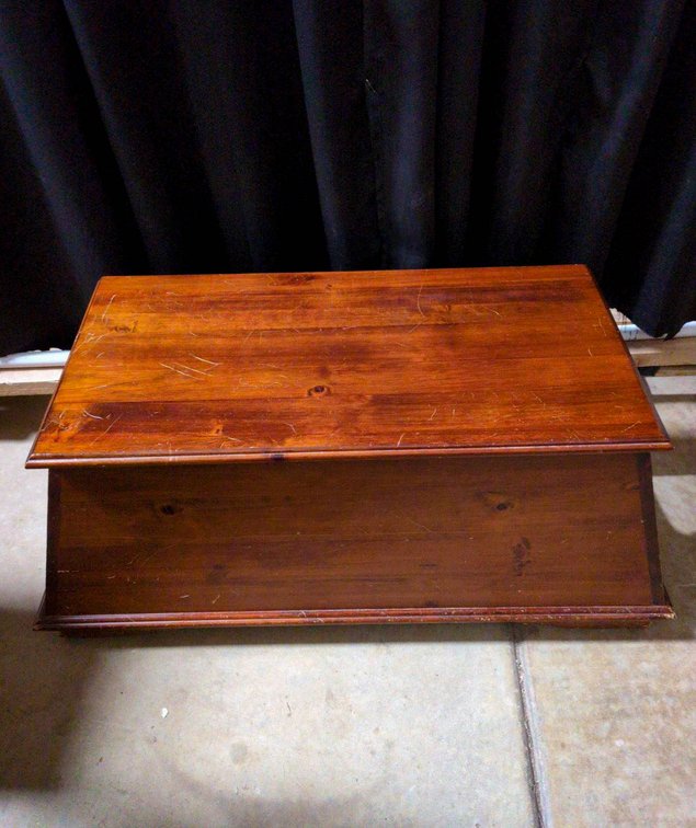 Wooden Storage Chest with Hinged Top and Brass Handles
