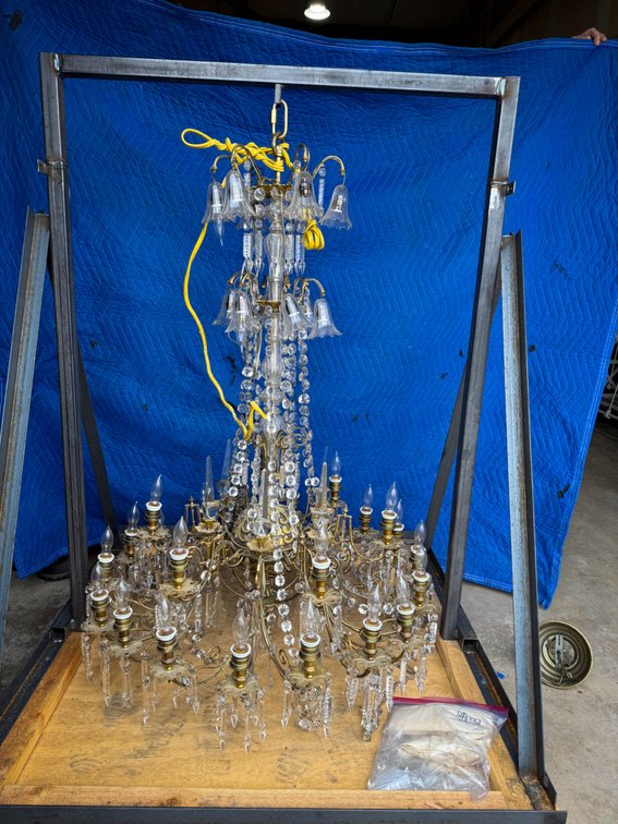 36-Inch Wide x 51-Inch Tall Glass Crystal Chandelier with Extra Crystals and Bulbs