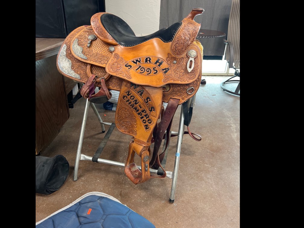 Jim Taylor Tooled Leather Western Saddle with Stand