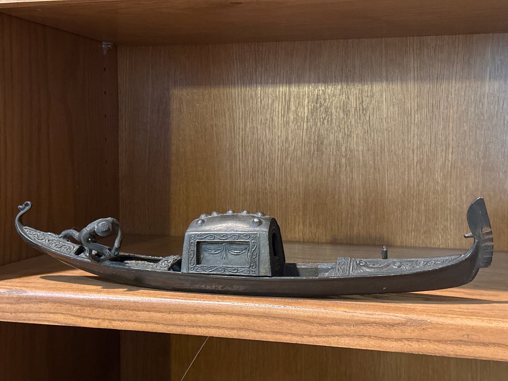 18” Cast Metal Gondola-Inspired Decorative Inkwell with Hinged Lid