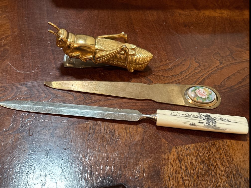 1- Grasshopper Stapler 2 Vintage Letter Openers