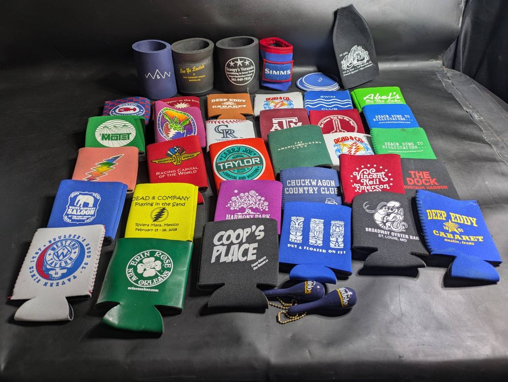 Promotional Beverage Can and Bottle Koozies and Pair of Modelo Maraca Keychains 