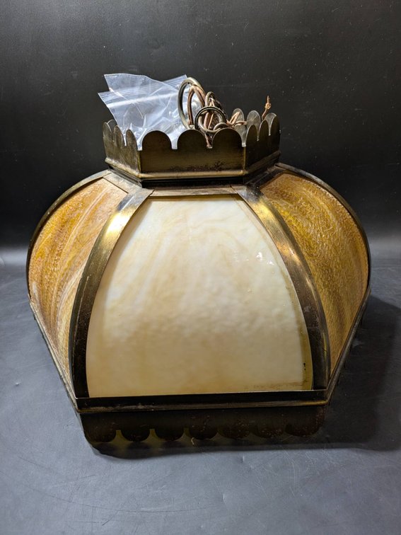 Stained Glass Pendant Light Fixture with Brass Frame
