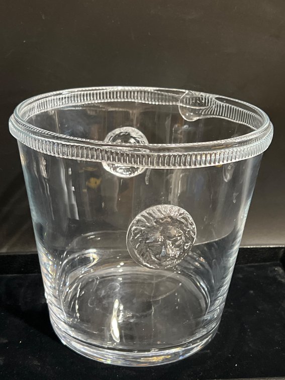 Clear Glass Ice Bucket with Embossed Lion Head Design