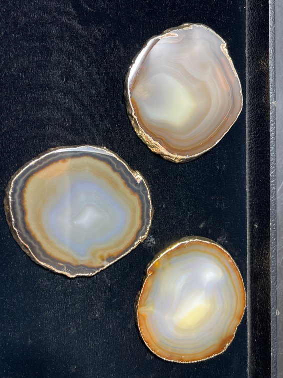 Three Agate Coasters With Gold Edges by ANNA New York