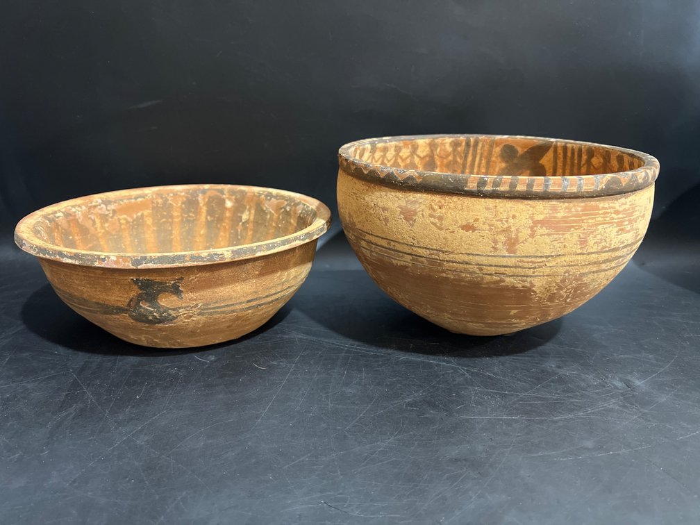 Hand-Decorated Ceramic Bowls with Geometric and Abstract Designs