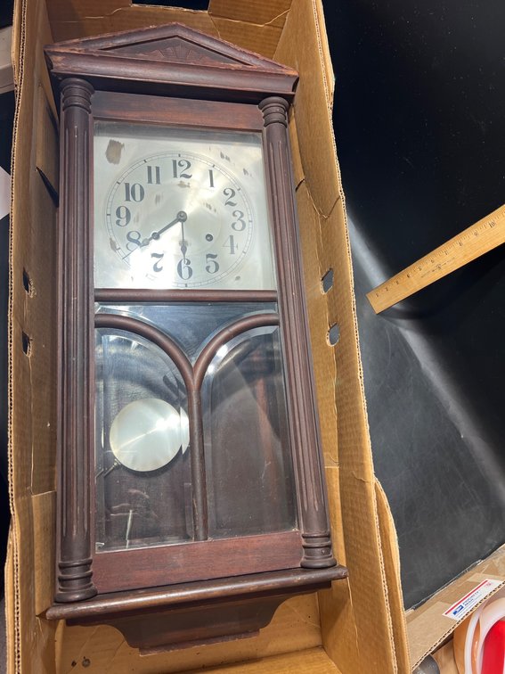 Wooden Wall Clock With Pendulum and Glass Front, 30” X 7”