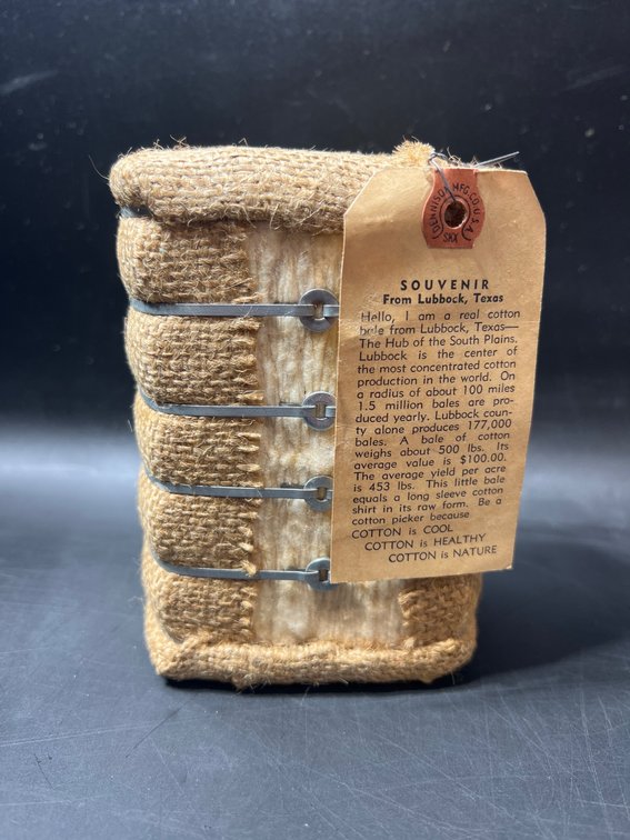 Lubbock, Texas Souvenir Miniature Cotton Bale with Wire Ties